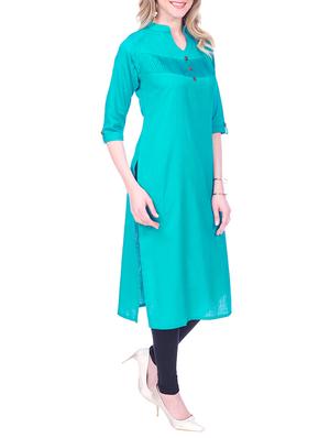 sky blue cotton solid straight kurta - 15030861 - Standard Image - 2