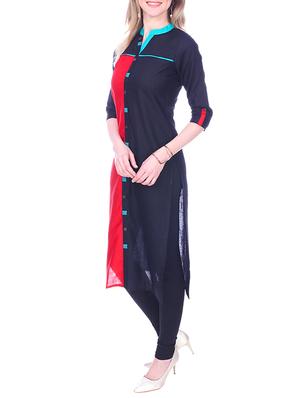 blue cotton straight kurta - 15030869 - Standard Image - 2