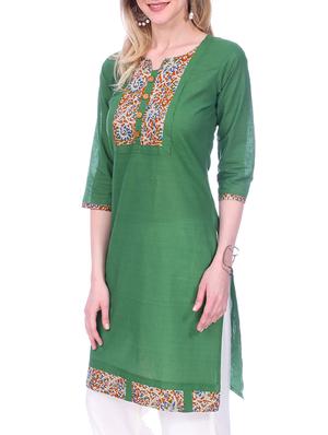 green cotton straight kurta - 15030871 - Standard Image - 2