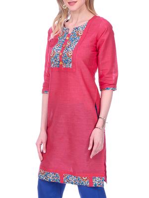 pink cotton straight kurta - 15030873 - Standard Image - 2