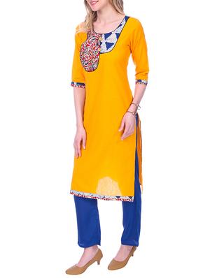 yellow cotton straight kurta - 15030878 - Standard Image - 2