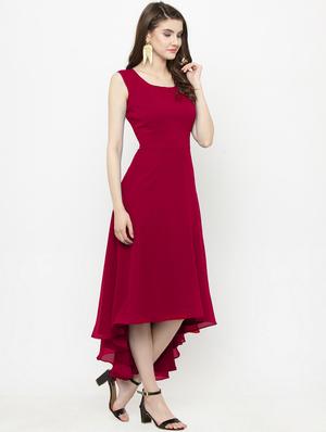 pink solid georgette assymetric dress - 15031077 - Standard Image - 2