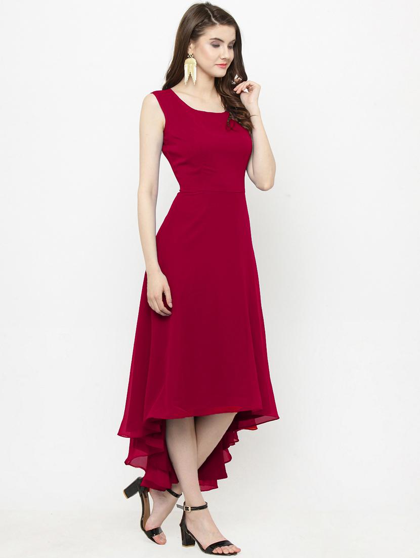 pink solid georgette assymetric dress - 15031077 - Zoom Image - 2