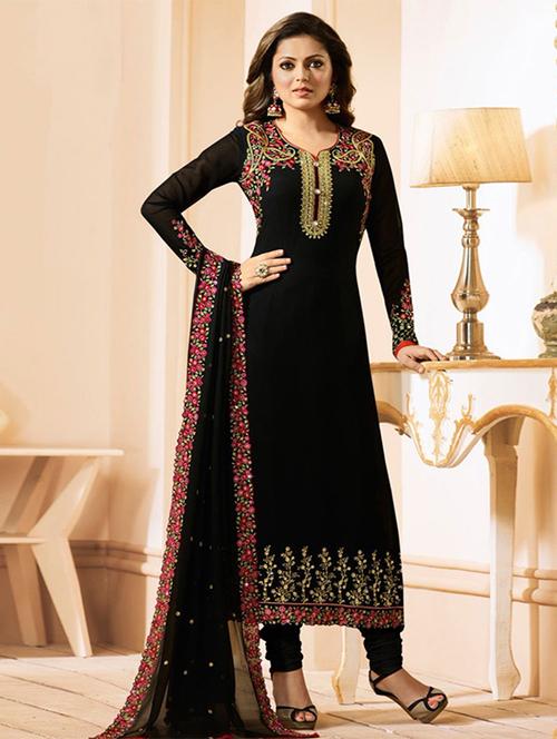 black churidaar suit semi-stitched suit - 15031224 - Standard Image - 1