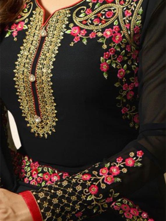 black churidaar suit semi-stitched suit - 15031224 - Zoom Image - 2