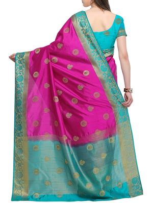 pink raw silk woven saree with blouse - 15031401 - Standard Image - 2
