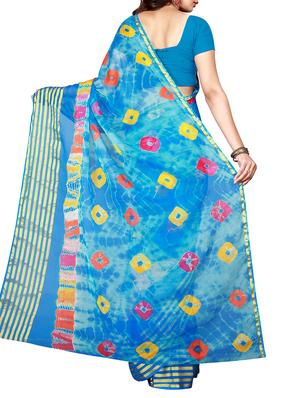 sky blue chiffon tie & dye saree with blouse - 15032251 - Standard Image - 2