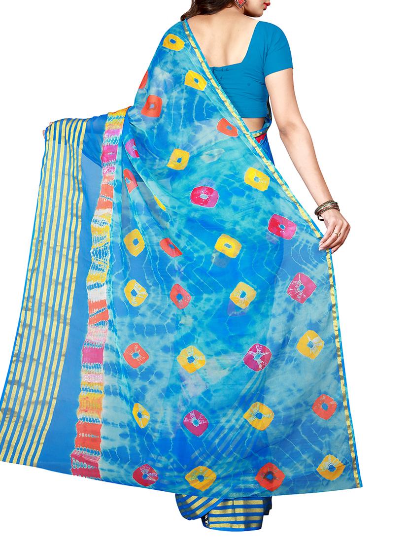 sky blue chiffon tie & dye saree with blouse - 15032251 - Zoom Image - 2