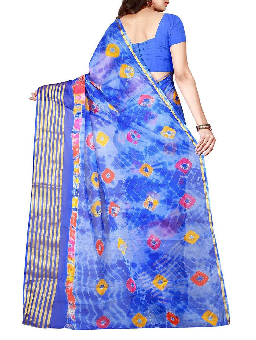 blue chiffon tie & dye saree with blouse - 15032254 - Zoom Image - 2