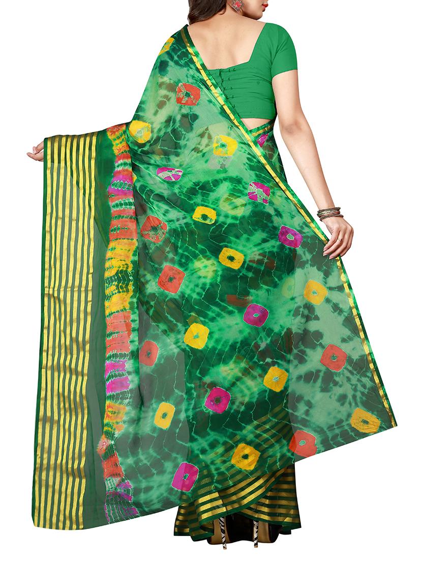 green chiffon tie & dye saree with blouse - 15032258 - Zoom Image - 2