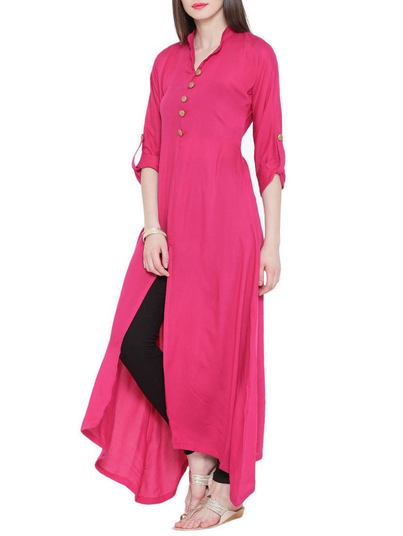 pink crepe solid kurta - 15032328 - Zoom Image - 2