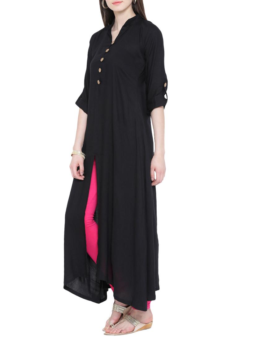 black crepe solid kurta - 15032329 - Zoom Image - 2