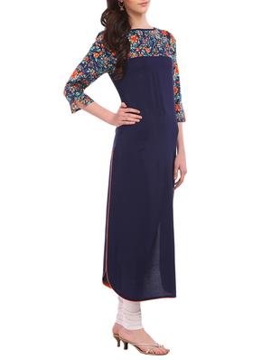 blue crepe straight kurta - 15032334 - Standard Image - 2