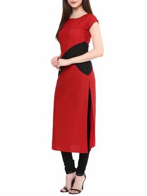 red crepe straight kurta - 15032339 - Standard Image - 2