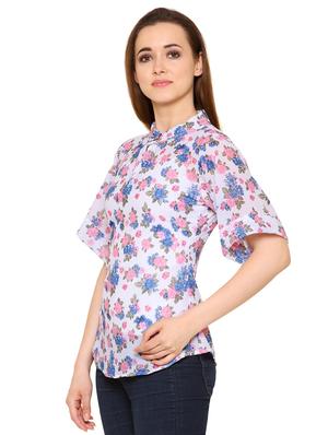 white floral printed georgette top - 15032896 - Standard Image - 2