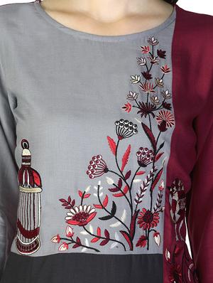 maroon rayon straight embroidered kurta - 15033008 - Standard Image - 5