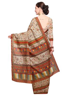 brown khadi printed saree with blouse - 15033763 - Standard Image - 2