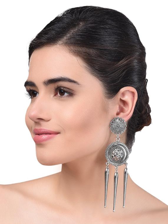 silver metal drop earrings - 15033918 - Zoom Image - 2