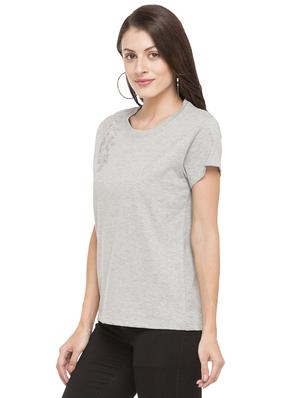grey cotton solid tee - 15034156 - Standard Image - 2