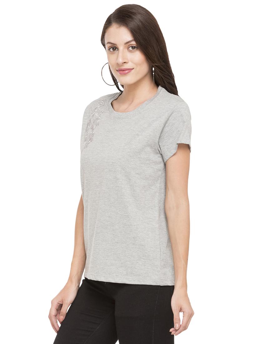 grey cotton solid tee - 15034156 - Zoom Image - 2