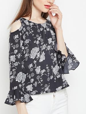 black floral cold shoulder top - 15034186 - Standard Image - 2