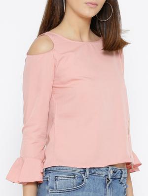 pink solid cold shoulder top - 15034228 - Standard Image - 2