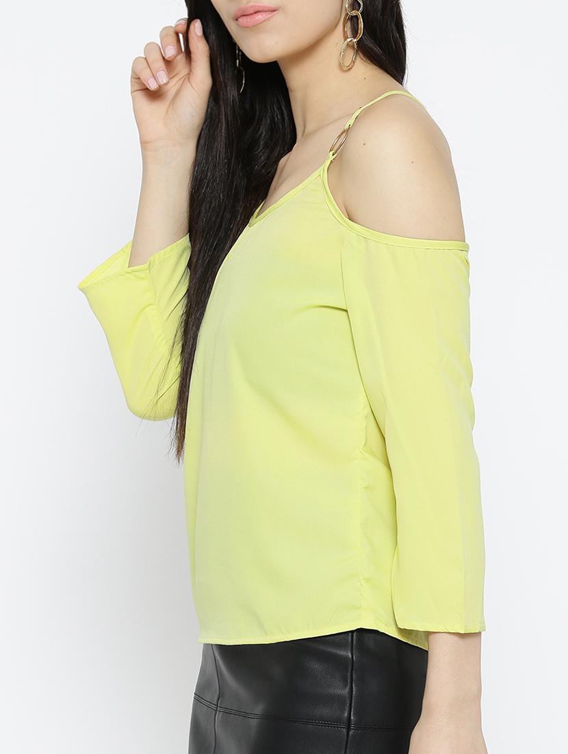 yellow solid cold shoulder top - 15034245 - Zoom Image - 2