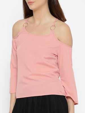 pink solid cold shoulder top - 15034246 - Standard Image - 2