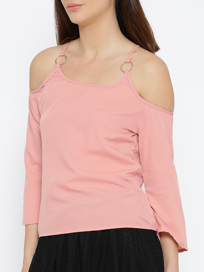 pink solid cold shoulder top - 15034246 - Zoom Image - 2