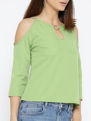 olive solid cold shoulder top - 15034266 - Standard Image - 2