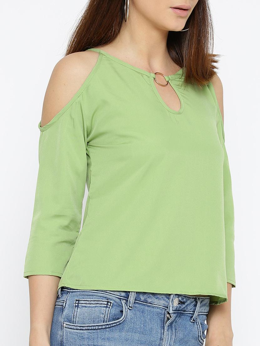 olive solid cold shoulder top - 15034266 - Zoom Image - 2