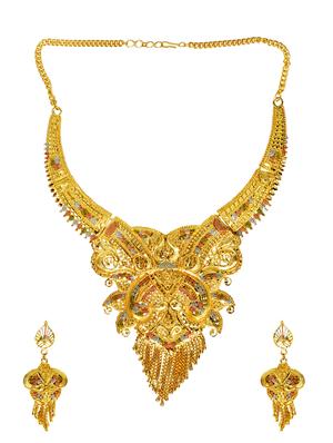 gold metal necklace & earrings set - 15034429 - Standard Image - 2