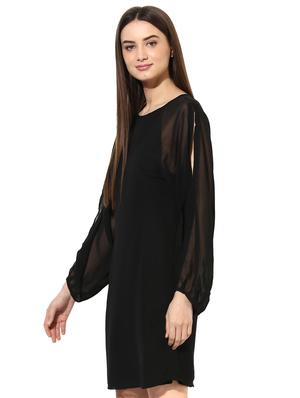 sheer panel slit sleeved dress - 15036090 - Standard Image - 2