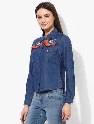 blue solid denim shirt - 15036108 - Standard Image - 2