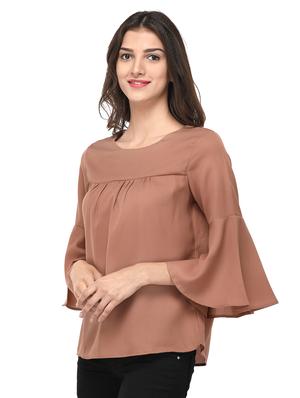 beige solid bell sleeved top - 15037159 - Standard Image - 2