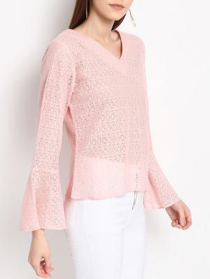 bell sleeved tie back laced top - 15037191 - Standard Image - 2