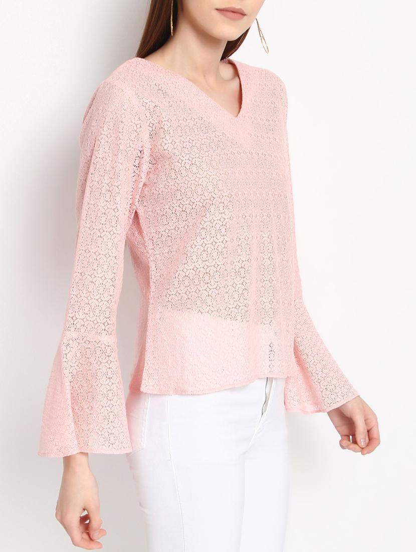 bell sleeved tie back laced top - 15037191 - Zoom Image - 2