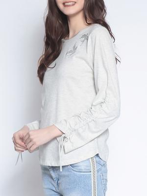 ruched sleeve embellished heather top - 15037756 - Standard Image - 2
