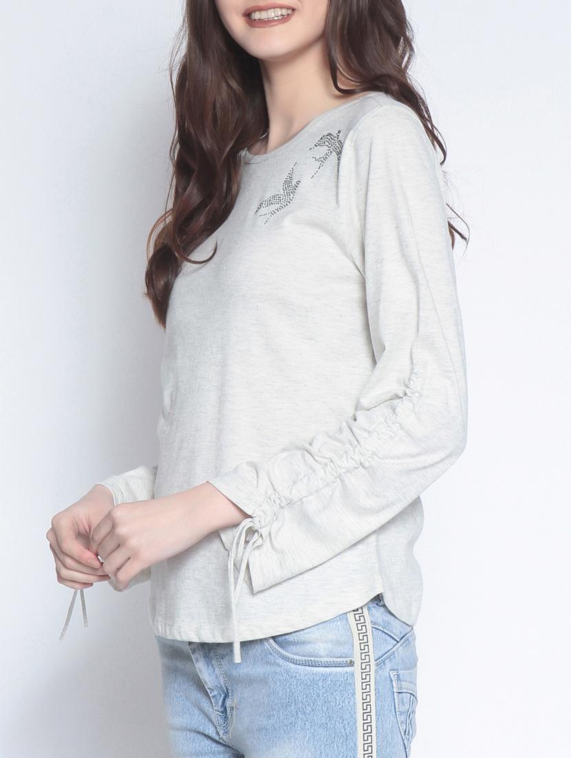 ruched sleeve embellished heather top - 15037756 - Zoom Image - 2