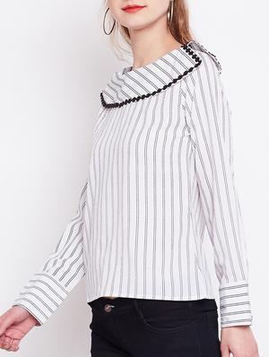 lace detail striped top - 15037764 - Standard Image - 2