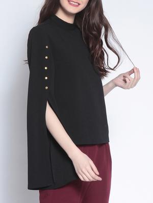 button detail slit sleeved top - 15038411 - Standard Image - 2