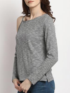 single cold shoulder striped top - 15038426 - Standard Image - 2