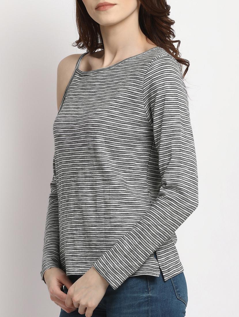 single cold shoulder striped top - 15038426 - Zoom Image - 2