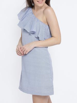 blue striped single shoulder dress - 15041399 - Standard Image - 2
