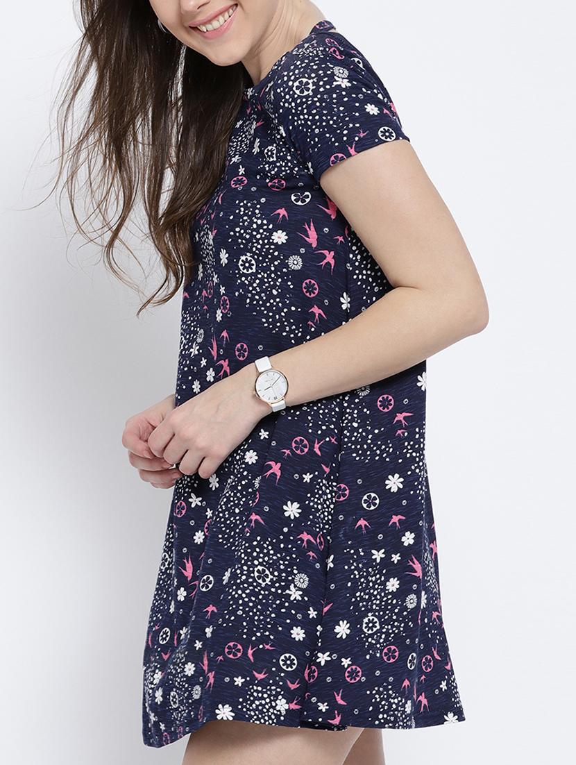 navy blue cotton aline dress - 15041401 - Zoom Image - 2