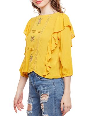 lace insert embroidered ruffled top - 15042624 - Standard Image - 2