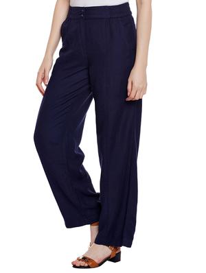 navy blue cotton wide leg trouser - 15042650 - Standard Image - 2
