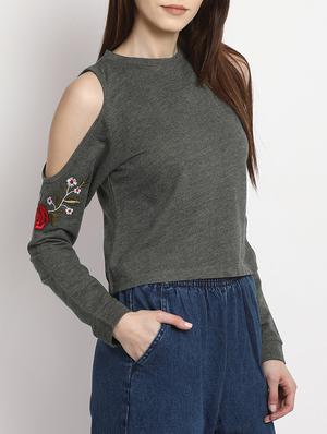 cold shoulder embroidered top - 15044334 - Standard Image - 2