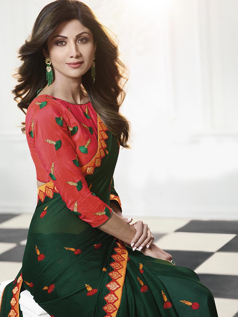green chiffon printed saree with blouse - 15044943 - Zoom Image - 2