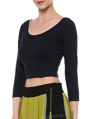 blue cotton lycra solid blouse - 15046131 - Standard Image - 2